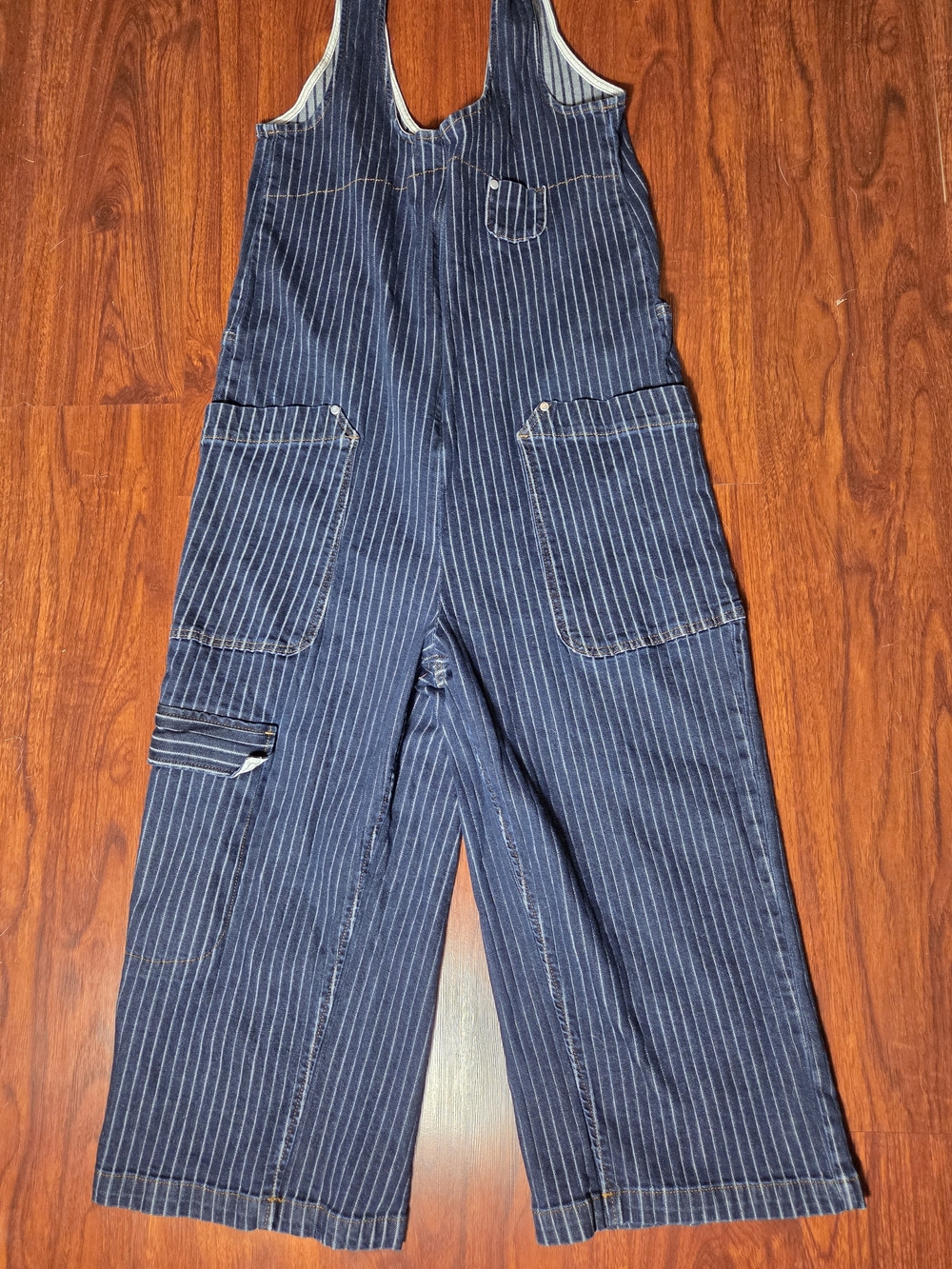Pilcro Anthropologie Railroad Stripe Denim Overalls M Carpenter Wide Leg